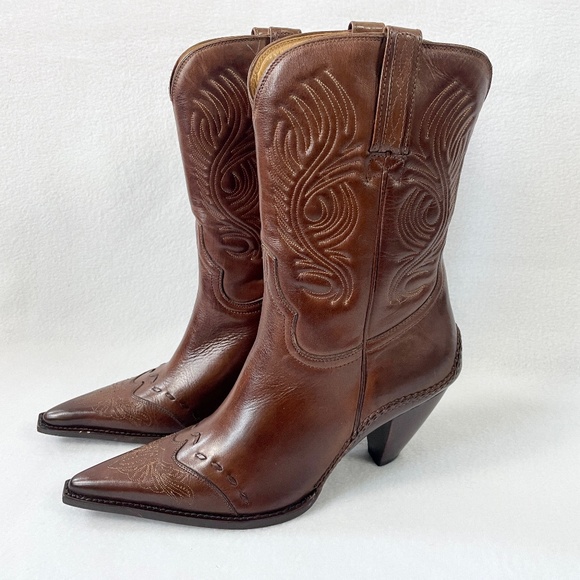 Lucchese Shoes - NEW Charlie 1 Horse by Lucchese Brown Heeled Point Toe Western Cowboy Boots 8.5B